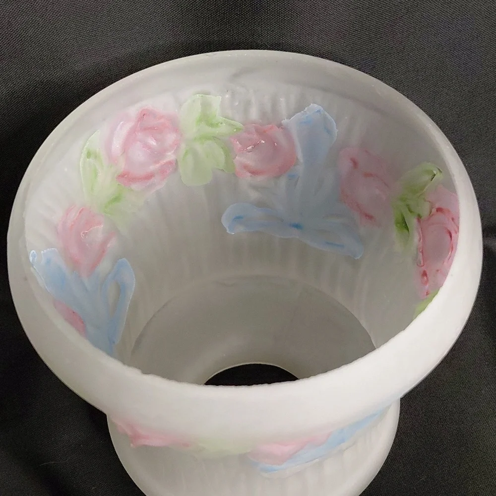 Vintage Penna Frosted Glass Reverse Painted Lightshades with Pastel Accents